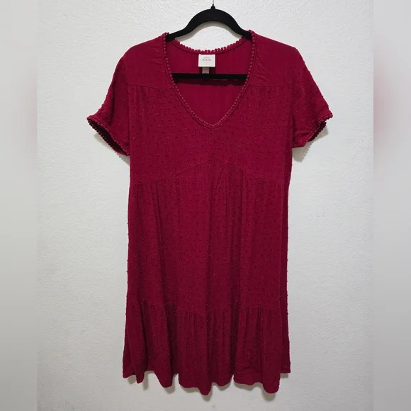 KNOX ROSE Burgundy Short Sleeve Dress with Swiss Dots Size Medium - Picture 6 of 12